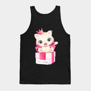 Cute little kitty girl sitting in the gift box illustration Tank Top